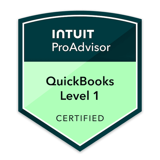 Intuit ProAdvisor QuickBooks Level 1 Certified badge